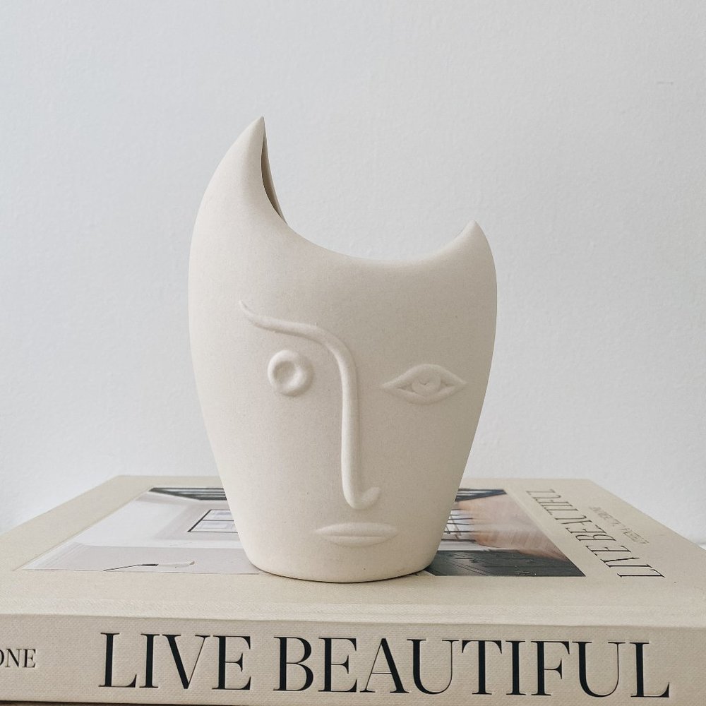White Abstract Ceramic Face Asymmetrical Vase